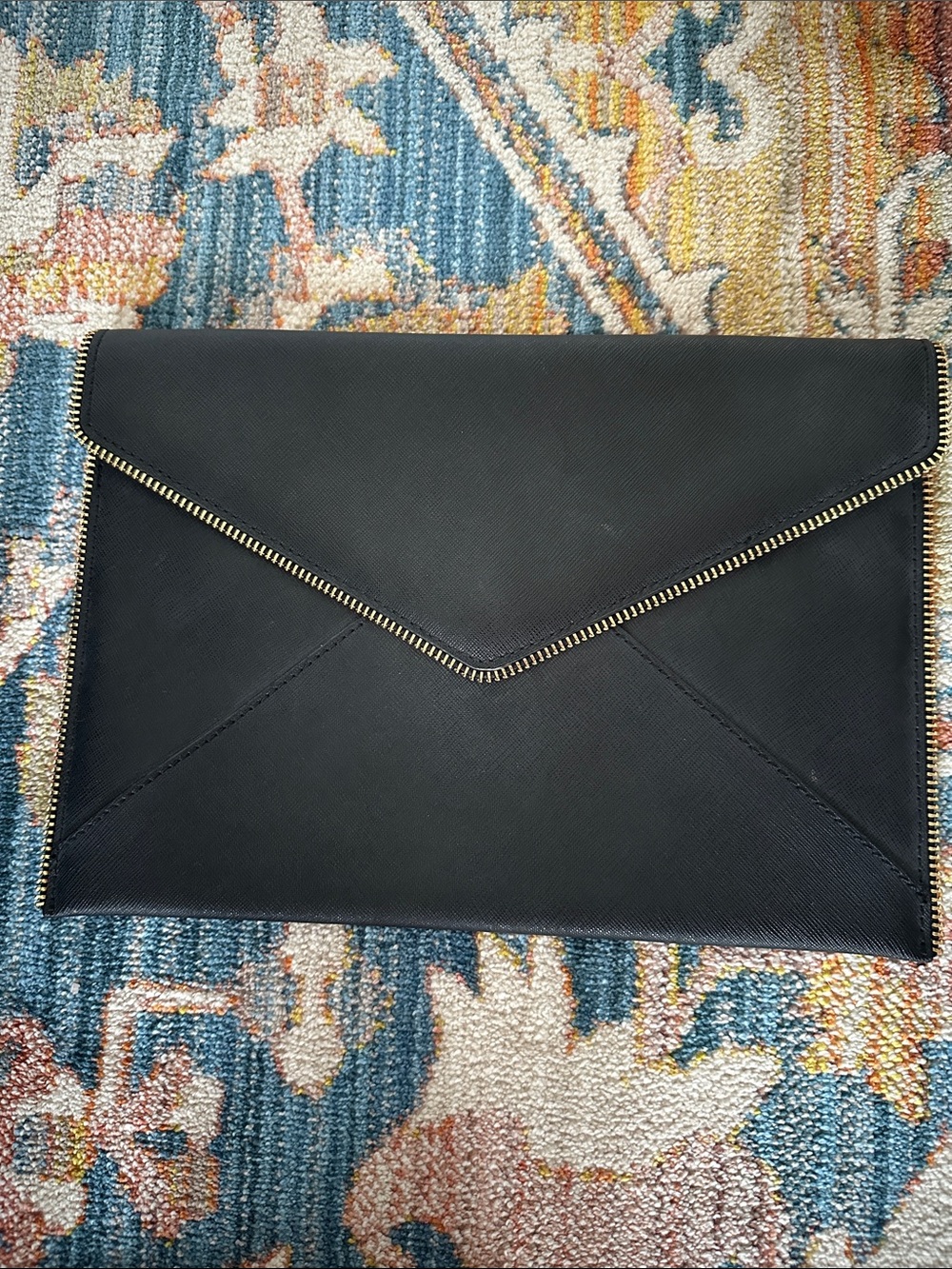 Rebecca Minkoff Leo Black Envelope Clutch with Gold Trim